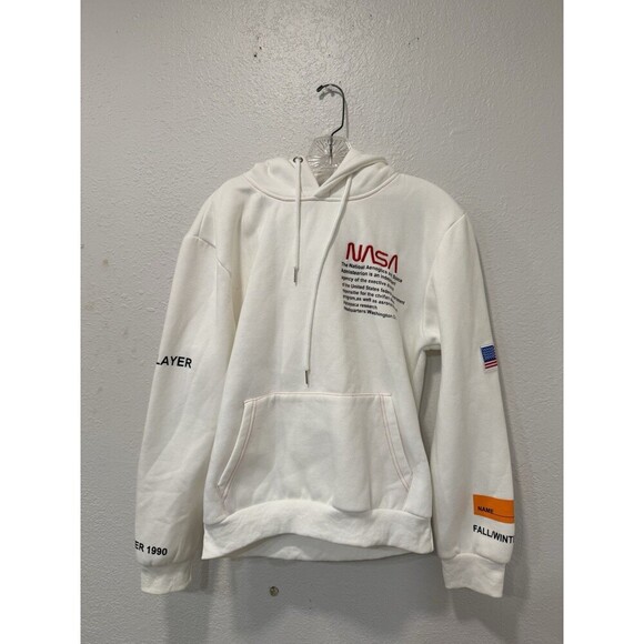 NASA Base Layer Heron Preston Hoodie Mens M White Fall Winter 1990 Pullover - Picture 1 of 8